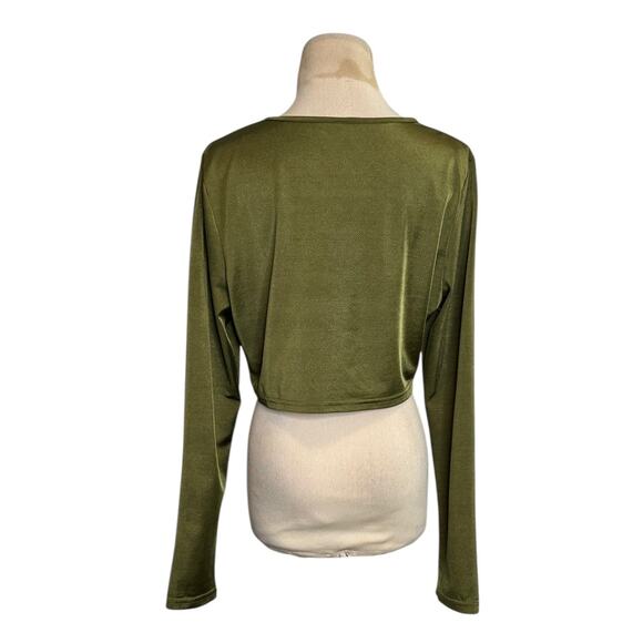 Shein green long sleeves front tie crop top Size 2XL - Picture 2 of 10
